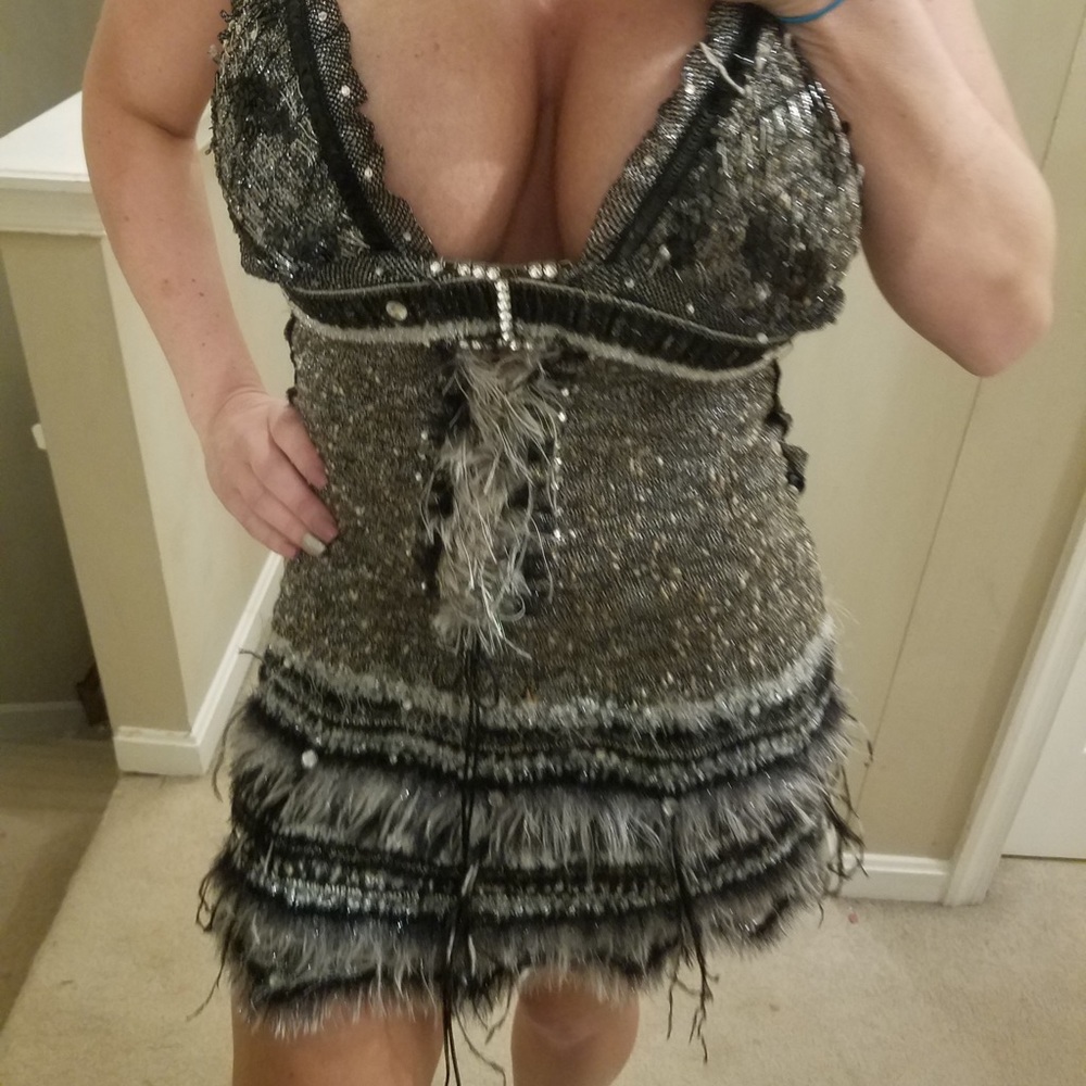 HANDMADE GRAY MINI TASSLE DRESS-BACKLESS - Picture 3 of 8